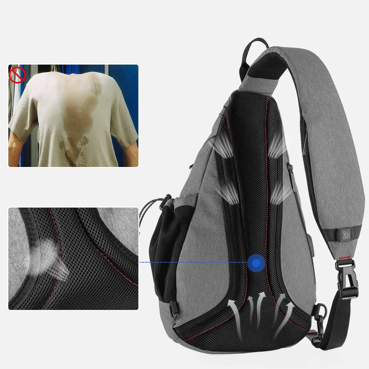 Hanke Sling Bag Men Backpack Unisex One Shoulder Bag Hiking Travel Backpack Crossbody with USB Port Versatile Casual Daypack - Image 5